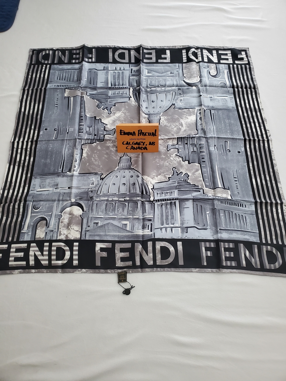 Fendi Grey Architectural Print Silk Scarf